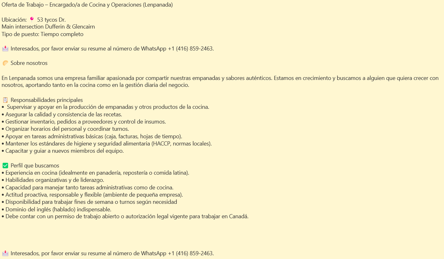 Encargado/a de Cocina y Operaciones (Lenpanada)