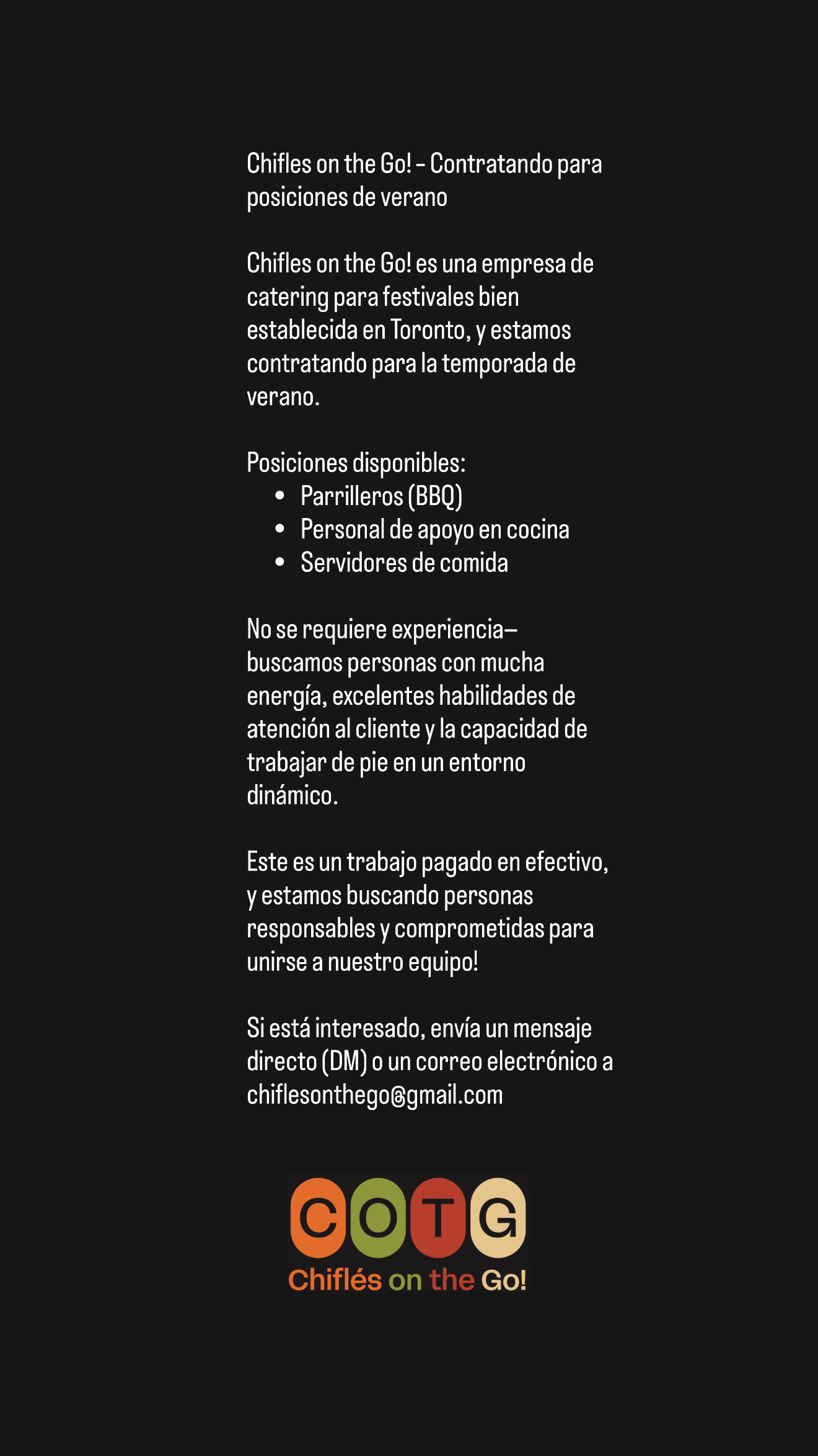 Chifles on the Go! - Contratando para posiciones de verano